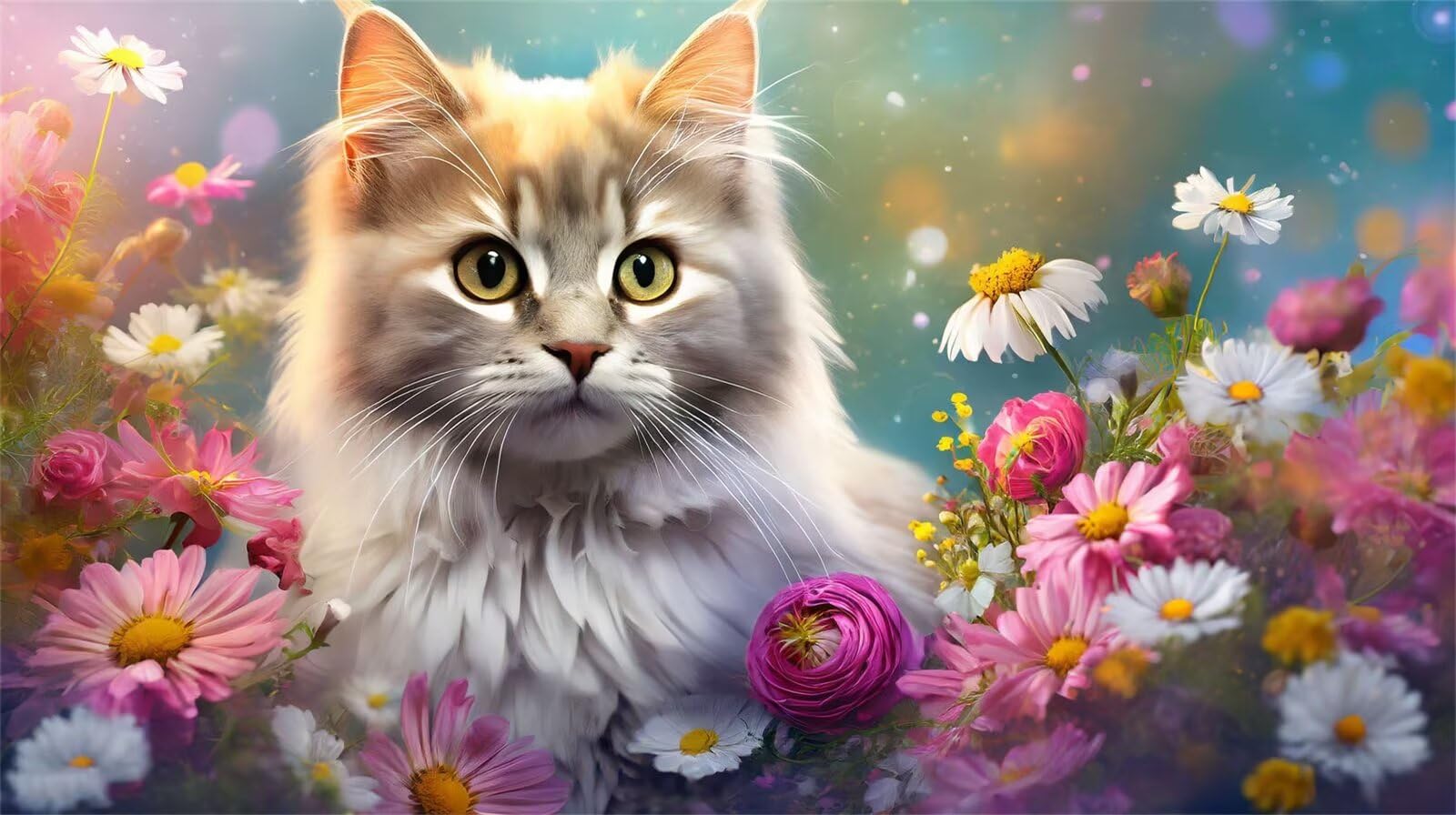 ダイヤモンドアート 花に囲まれたネコがかわいい ラウンドビーズ Amazon | ダイヤモンドアート 花 猫 80x45cm 大きいサイズ モザイク